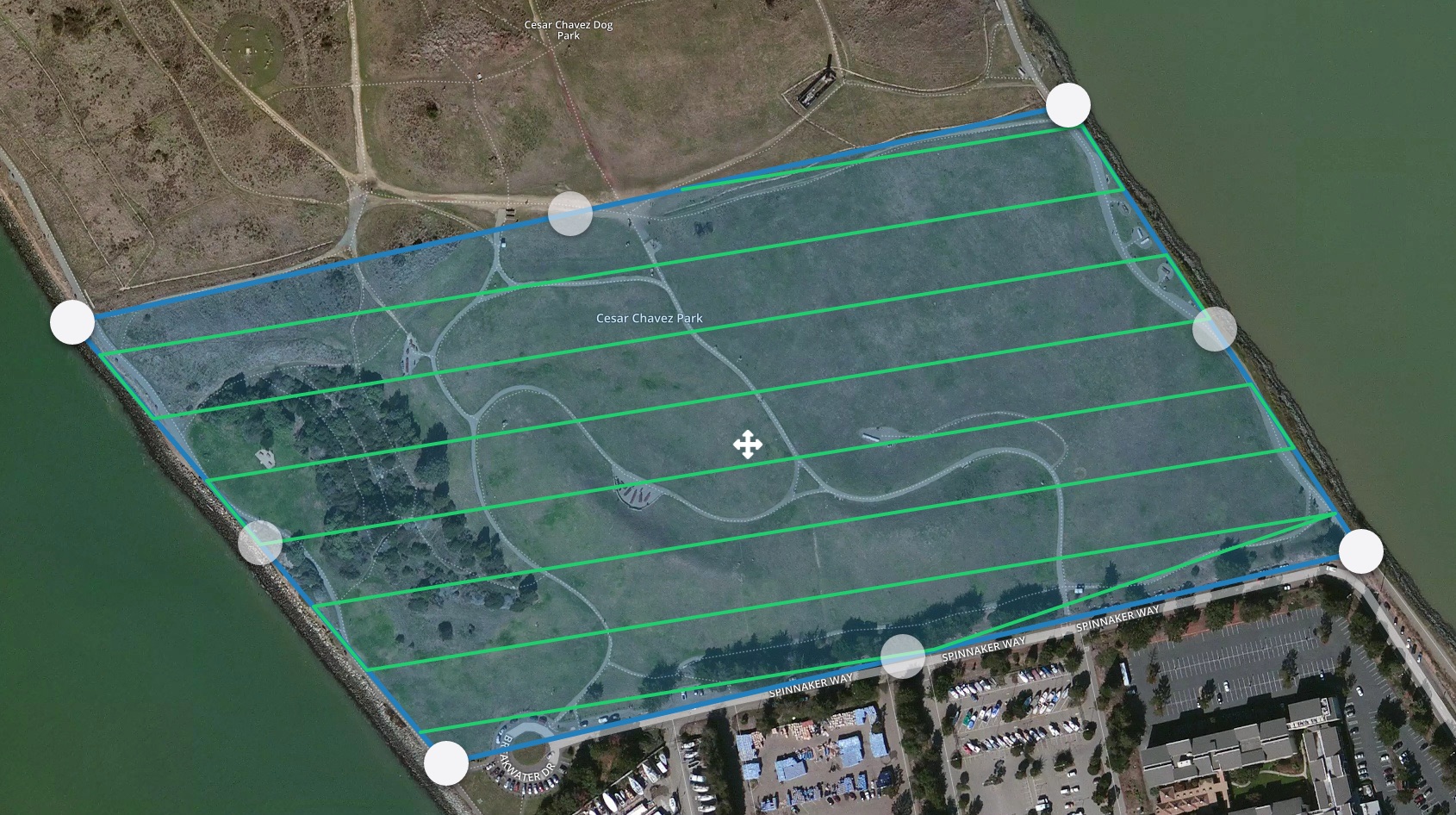  An example of an automated flight plan pattern automatically created by DroneDeploy, a provider of autopilot software. 