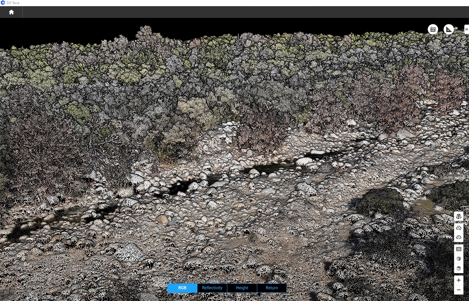  A view of the colorized lidar point cloud in DJI Terra 