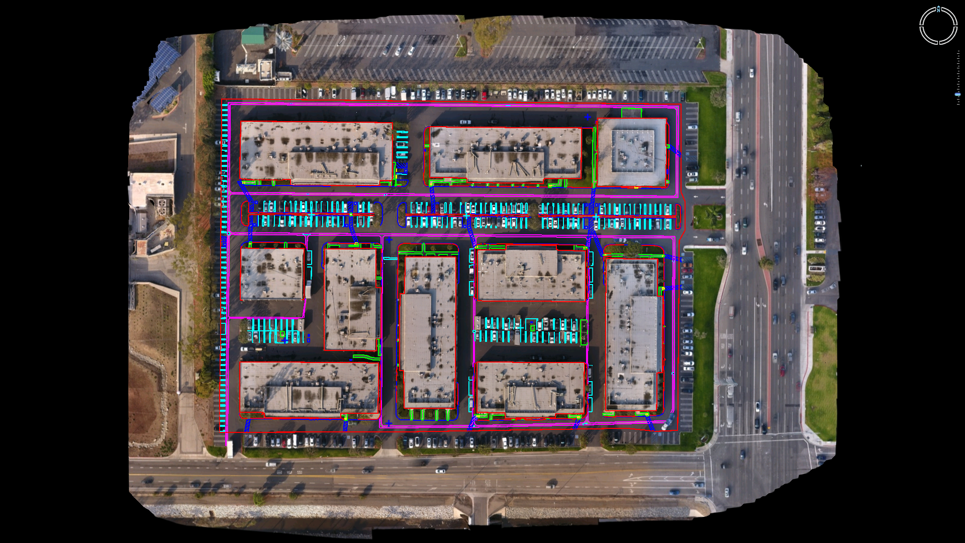 Commercial ALTA example showing office complex linework and drafting output.
