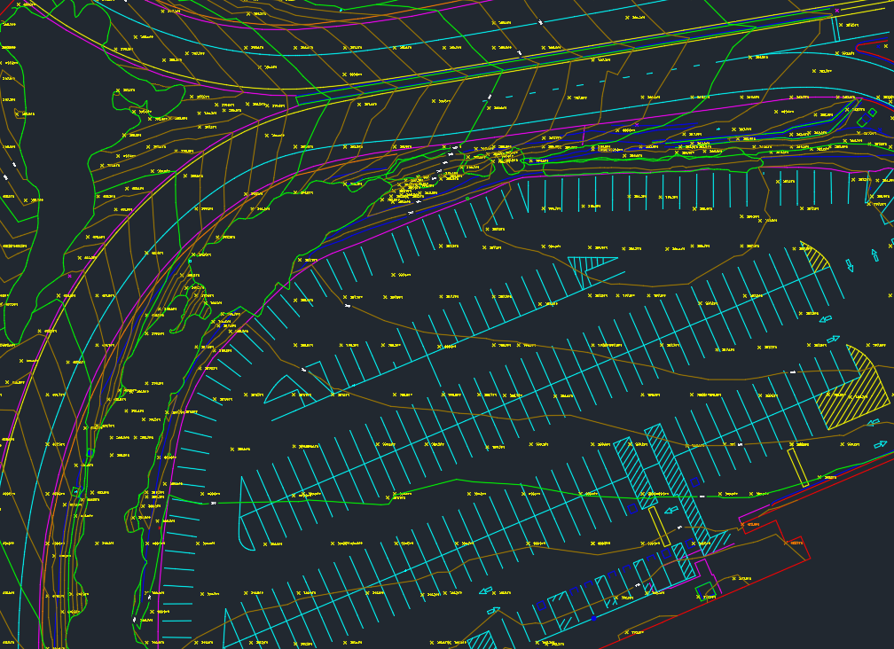 Aerotas linework deliverable showing drafted survey features and contours.