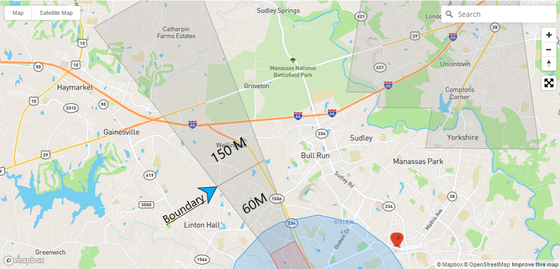 Example of a DJI altitude zone with flight height limits shown near an airport.