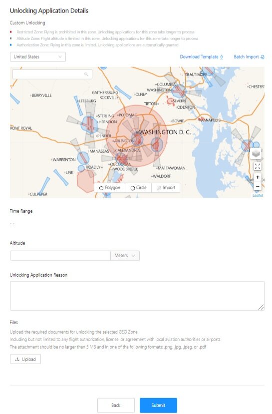 Custom unlocking form with polygon tools and document upload fields.