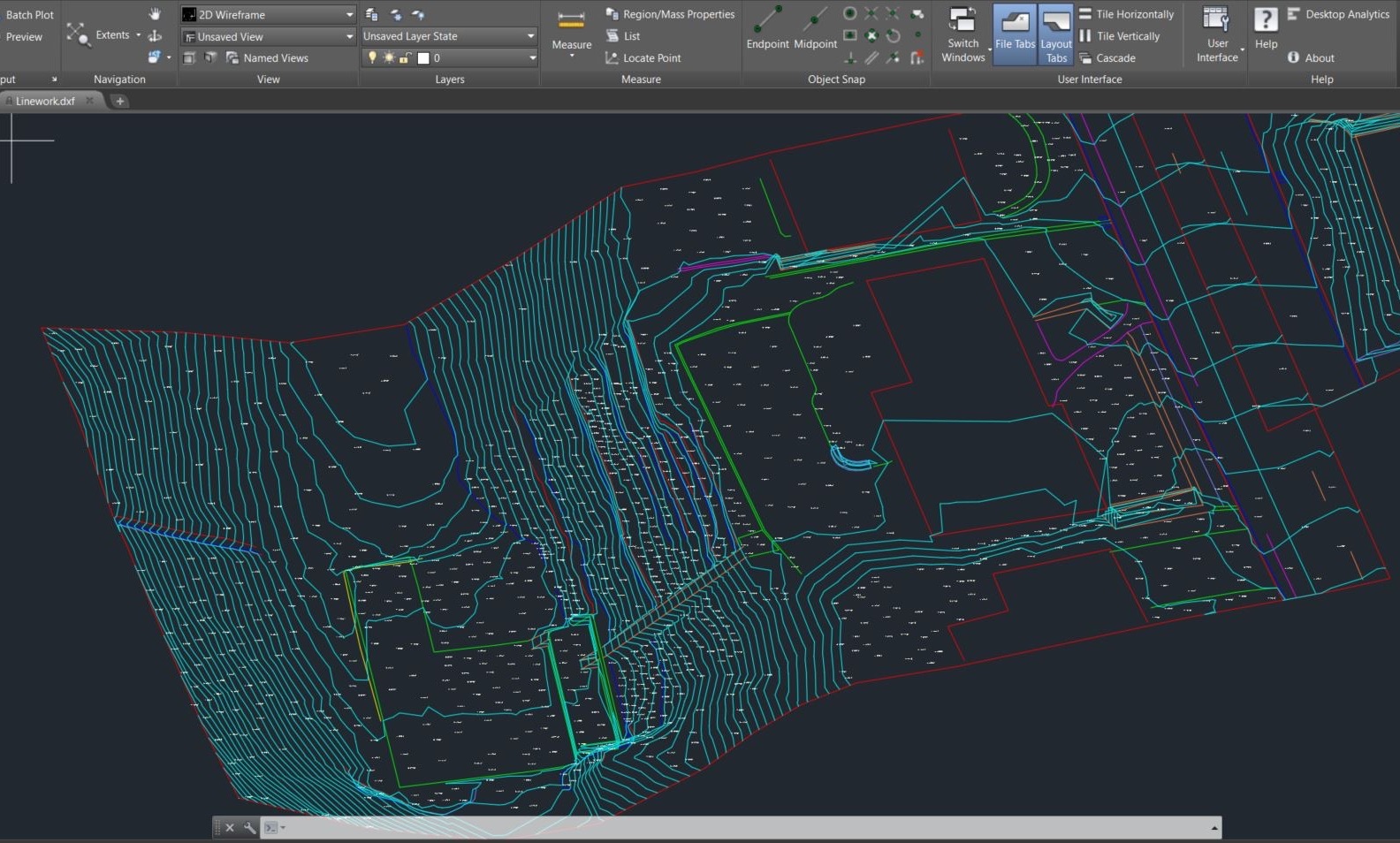 CAD deliverable showing drafted survey linework and mapping output.