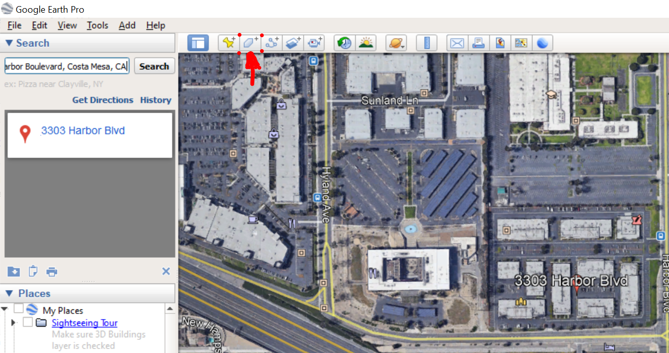 Google Earth Pro Add menu showing the Polygon option.